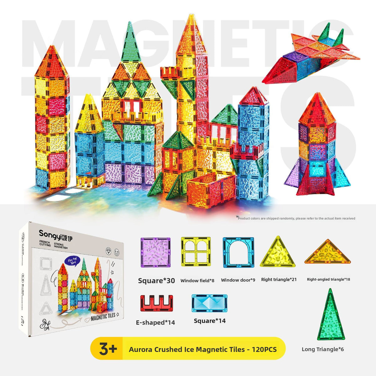 Magnetic Building Blocks Educational Toy Sparkling Crushed Ice Design