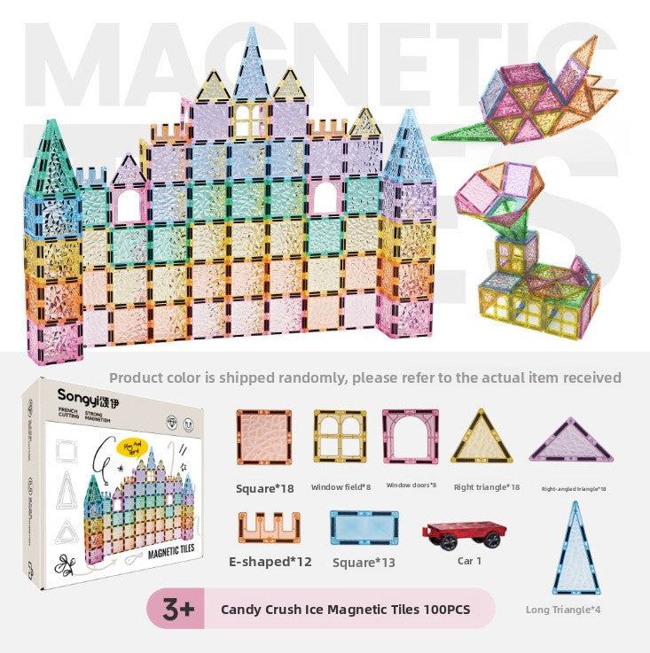Magnetic Building Blocks Educational Toy Sparkling Crushed Ice Design